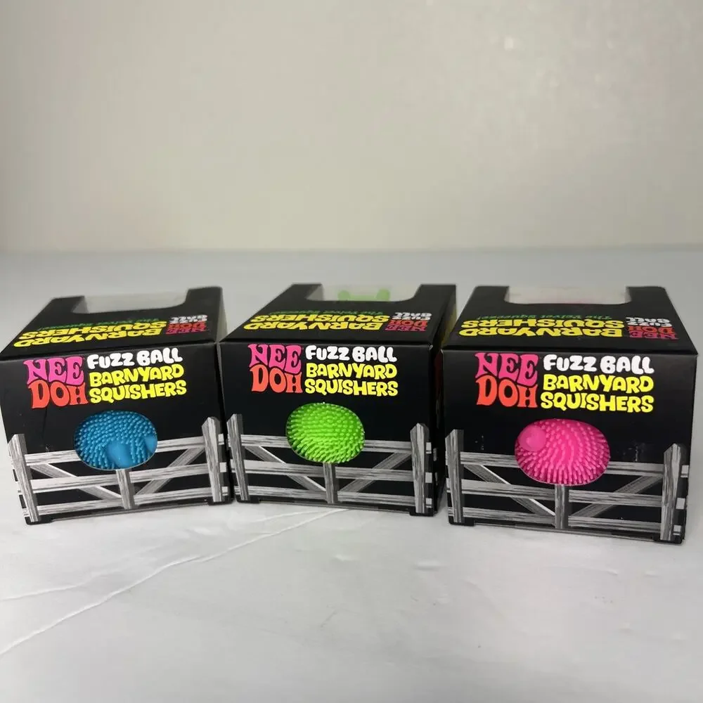 NeeDoh Fuzz Ball Barnyard Squishers Pig Cow & Goat Complete Set of 3 BRAND NEW